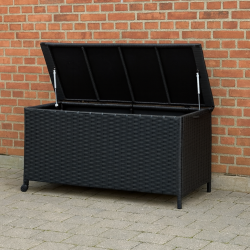 100 % vandtt hyndeboks med hjul. UV-beskyttet polyrattan. str. 133x54XH63 cm:  - vlg farve