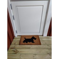 Pryd indgangspartiet med en sd kokos drmtte i hunde motiv 40 x 60 cm der tler vind og vejr