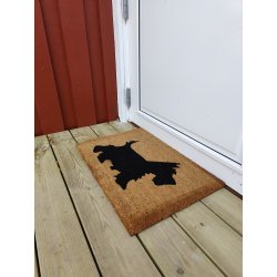 Pryd indgangspartiet med en sd kokos drmtte i hunde motiv 40 x 60 cm der tler vind og vejr