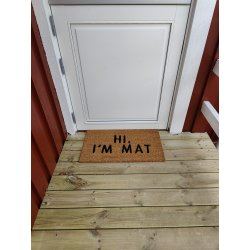"Hi. I'm Mat" drmtte i kokos med PVC bagside, 40x70 cm - Slidstrkt og slidstrkt materiale