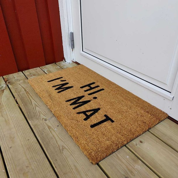 "Hi. I'm Mat" drmtte i kokos med PVC bagside, 40x70 cm - Slidstrkt og slidstrkt materiale