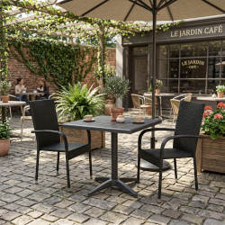 Vedligeholdelsesfrit Joel caf�s�t - 2 personers s�t - Stabelbare stole - Farve: Sort