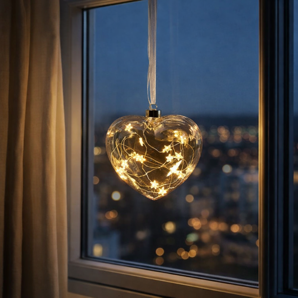 Julehjerte med LED lysk�de - 15 cm - Perfekt til vinduet!