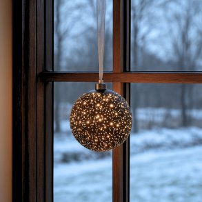 Smuk sort glaskugle med 20 LED lys til indendrs brug - Dia. 15 cm 