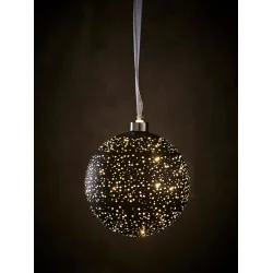 Smuk sort glaskugle med 20 LED lys til indendrs brug - Dia. 15 cm 