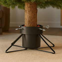 Smart juletrsfod i sort plastik med stabil metalfod