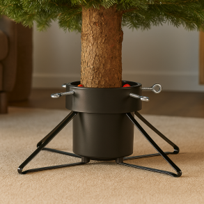 Smart juletrsfod i sort plastik med stabil metalfod