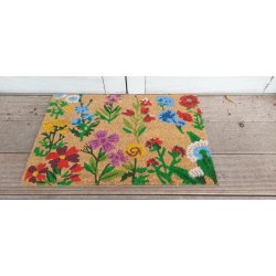 Drmtte med flora blomster. Str. 40x60cm. Fremstillet i kokos. Kan bruges bde ude og inde