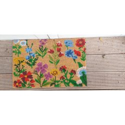 Drmtte med flora blomster. Str. 40x60cm. Fremstillet i kokos. Kan bruges bde ude og inde