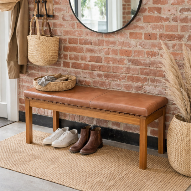 B�nkhynde 88x40x5cm i sort eller cognac b�ffell�der - v�lg farve Cognac