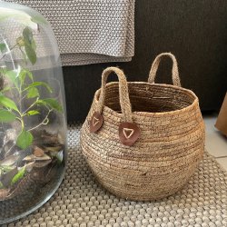 Kurvest med 3 kurve og hank - Rund i formen - H38/33/27,5 - Natur. KURVE TIL NEM OPBEVARING!! 