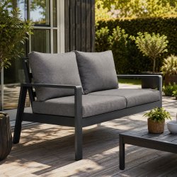 Kamelia Sofa | 2-personers loungesofa i aluminium med gr� all-weather hynder
