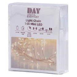 LYSKDE KLYNGE M/100LED M/TIMER T/BATTERI - IP20 Batteriboks, Kun til indendrs brug!!