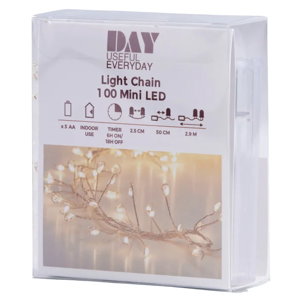 LYSKDE KLYNGE M/100LED M/TIMER T/BATTERI - IP20 Batteriboks, Kun til indendrs brug!!