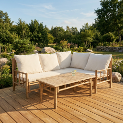 B�redygtigt bambus hj�rne havem�bels�t i natur og hvid - Plads til 4� personer - Hynder medf�lger!