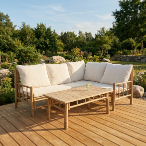 B�redygtigt bambus hj�rne havem�bels�t i natur og hvid - Plads til 4� personer - Hynder medf�lger!