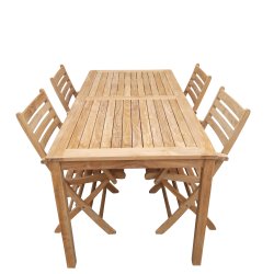 Trdgrdsmbelset Rosenborg / york guld i teak med 4 stycken hopfllbara stolar med armstd