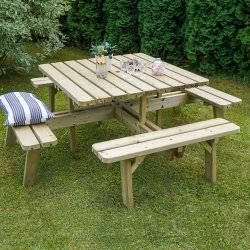 Kvadratisk bordbnkest uden rygln i tr - 8 personer