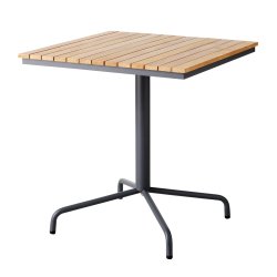 Fyrkantigt cafbord med lameller i guldteak och svart ram 70x70- Parma