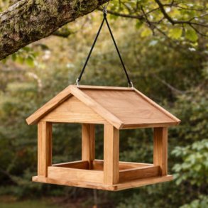 F�gelhus i gold teak � exklusivt f�gelbord till tr�dg�rden