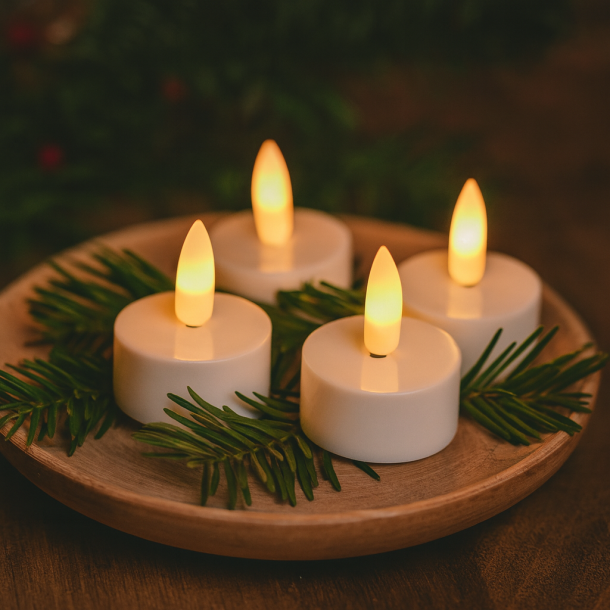 S�t med 4 stk. LED fyrfadslys - Med 3D flamme og remotefunktion!