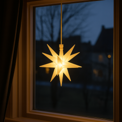 Stjerne M/1LED 12CM M/TIMER - IP20 Batteribox. KUN TIL INDENDRS. PYNT TIL VINDUET!!