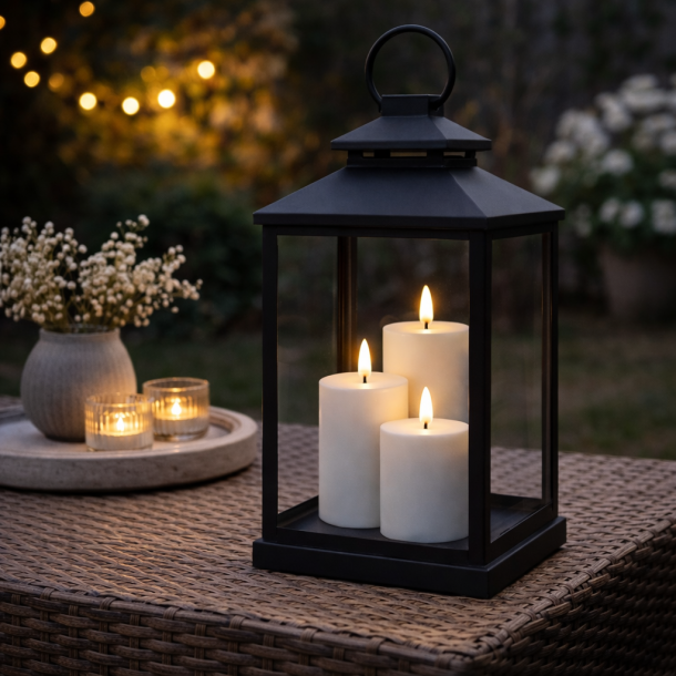 Udend�rs hvide LED bloklys 3 stk. Kommer med fjernbetjening