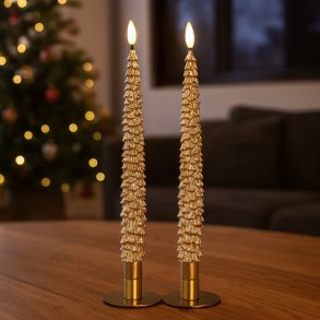 Julede LED Stagelys 25 cm  2 stk. - Vlg mellem guld eller grn!