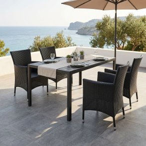 Sort vedligeholdelsesfrit havem�bels�t til 4 personer - med stabelbare stole