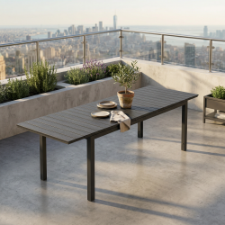 Vedligeholdelsesfrit sort havebord med udtr�k. m�l: 95x230/287 cm.- 6-12 personer. Model: Willy