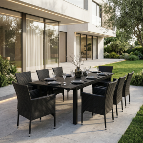 Peru enormt familjeset med utdragsbart bord 8 personer - UV-beskyddad polyrotting