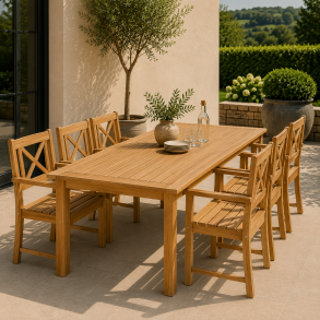 Leah Havem�bels�t med 6 Massive Teakstole & Teakbord 210 cm