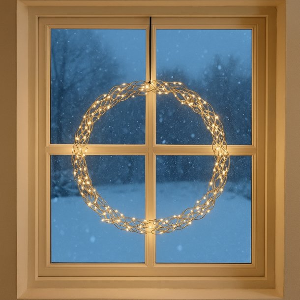 LED lyskrans i metal vlg mellem  30 og  50 cm. Let at hnge op! Kun Indendrs brug