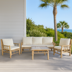 Komplet Bambusst: Sofa, Bord og Hynder - Komfort og Naturlig Elegance