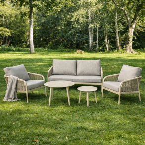 Stilrent Bibbi lounges�t til terrassen � 5 personer, inkl. 2 sofaborde og all-weather hynder