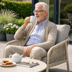 Stilrent Bibbi lounges�t til terrassen � 5 personer, inkl. 2 sofaborde og all-weather hynder