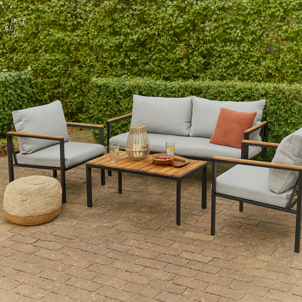 Komplet loungest - St  2 stole, 1 bord &amp; 1 sofa - Perfekt til altaner, terrasser eller have!