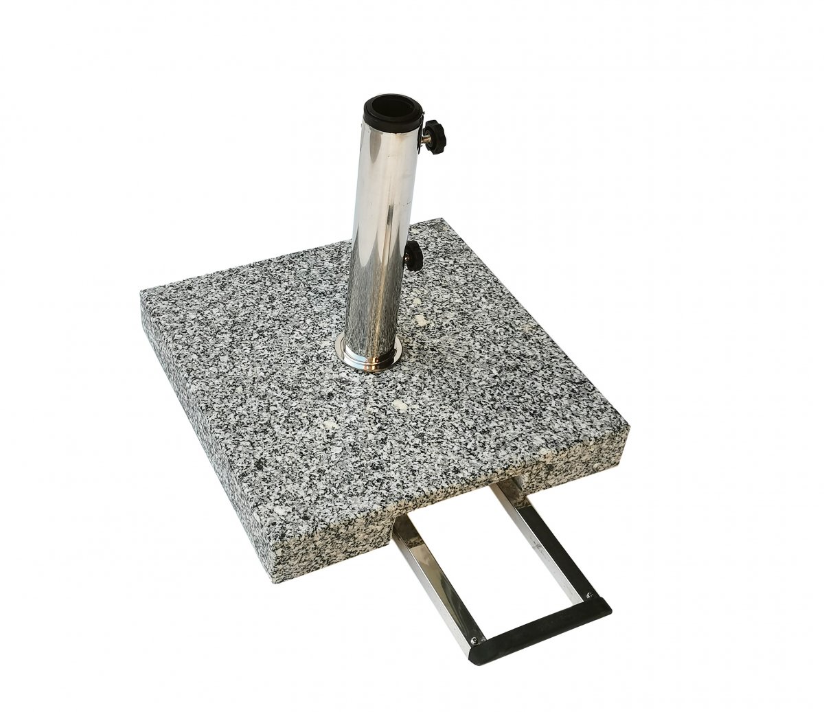 Parasolfod firkantet granit 45x45 cm /Hjul/Håndtag Grå 40 kg Til parasol str. Ø2,5 - 3,0 meter -