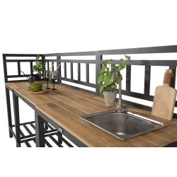 Udendrs kkkenmodul med vandhane - fremstillet i sort aluminium og teaktr - Model: Mexico