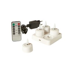 S�t � 4 LED fyrfadslys - Genopladelig - Op til 100 timer pr. opladning - V�lg variant!