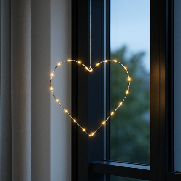 Elegant LED hjerteophng fra DAY  30 LED - Timerfunktion - Sugekop - Batteri