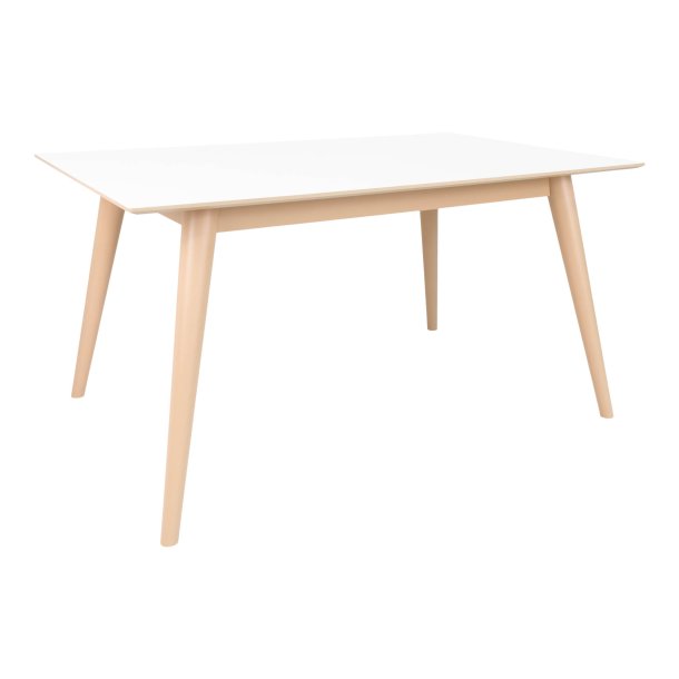Stilrent spisebord Copenhagen med udadgende runde ben - vlg farve og strrelse Hvid bordplade og naturfarvede ben L&aelig;ngde: 150 cm./230 cm.