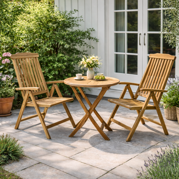 Cafes�t med rundt foldebord og positionsstole �:66 (2pers) Model: Mondena/Bounty
