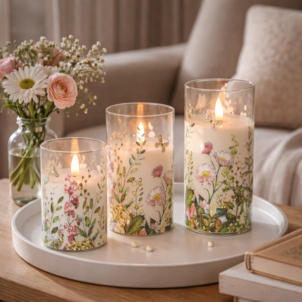 LED Cylinderglas Med 3D Flamme Og Multifunktionsfjernbetjening � 3 Stk.