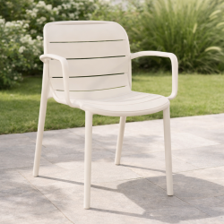 Moderne stabelstol i slidst�rk plast � stilrent design i 3 flotte farver