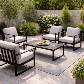 Nordic Lounge Havem�bels�t � 4 Komfortstole med Hynder & Aluminium Havebord (130x60 cm)