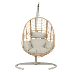 Elegant h�ngestol i UV-beskyttet rattanlook med bl�d hynde og stativ � komfortabel loungestol til inde og ude i stilrent design