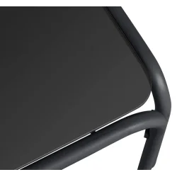 Moderne hj�rnesofa lounges�t i aluminium med bl�de vejrbestandige hynder og stilrent glasbord
