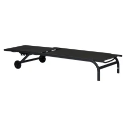 Moderne solseng i sort med hjul og justerbart rygl�n i slidst�rkt design � komfortabel liggestol