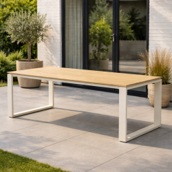 Lily Havem�bels�t i hvid med 6 Stabelbare Vedligeholdelsesfrie Havestole og Rummeligt Havebord til Terrasse og Have